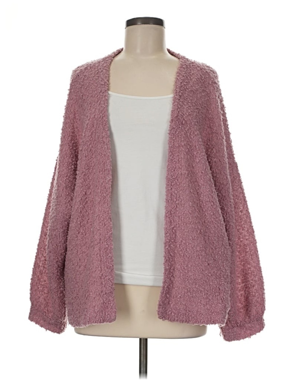Wild Fable Dusty Mauve Open-Front Bouclé Cardigan